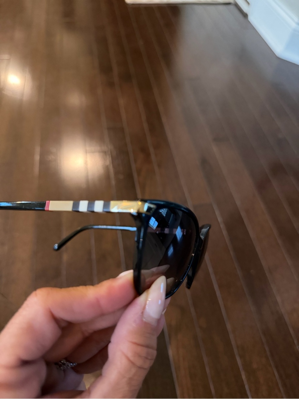 Burberry Black Sunglasses with Multicolor Temple Accent
